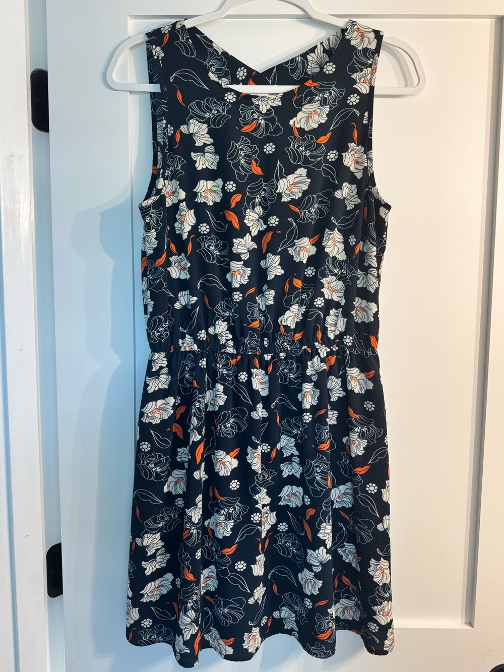 Women’s Charming Charlie Sleeveless Navy Floral Dress with Orange Accents
